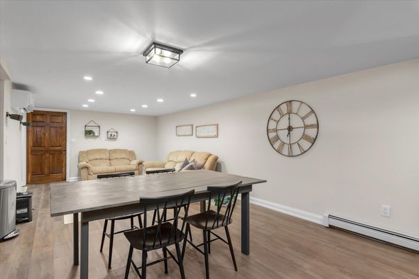 Dining room, Interior, Recessed Lighting, Wood Texture Flooring