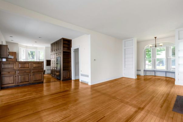 Empty room, Interior, Kitchen, Recessed Lighting, Wood Texture Flooring