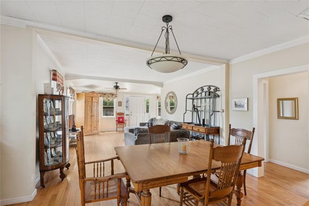 Dining room, Interior, Living room, Pendant Lights, Wood Texture Flooring