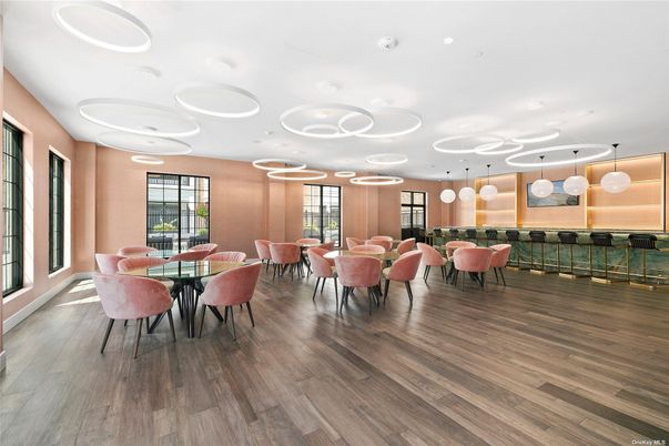 Dining room, Interior, Pendant Lights, Recessed Lighting, Wood Texture Flooring