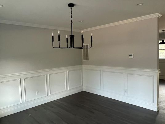 Empty room, Interior, Pendant Lights, Recessed Lighting, Wood Texture Flooring