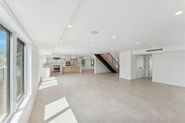 Empty room, Interior, Kitchen, Recessed Lighting, Stainless Steel Appliances