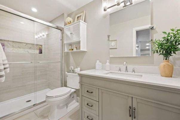 Bathroom, Glass Shower, Interior, Recessed Lighting