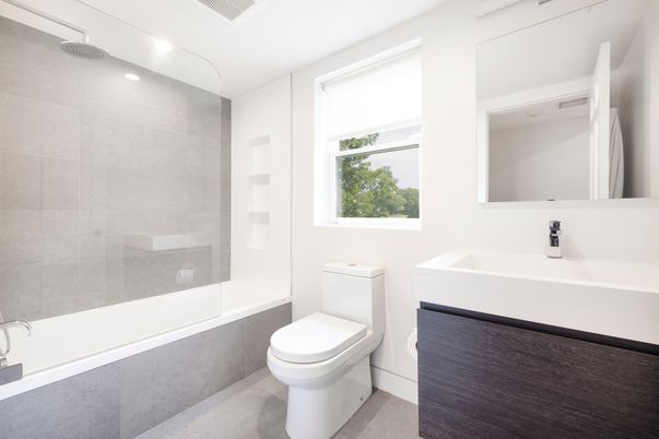 Bathroom, Glass Shower, Interior, Recessed Lighting