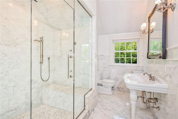 Bathroom, Glass Shower, Interior, Marble, Marble Walls