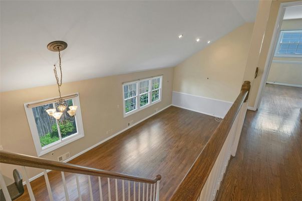 Chandelier, Empty room, Interior, Recessed Lighting, Wood Texture Flooring