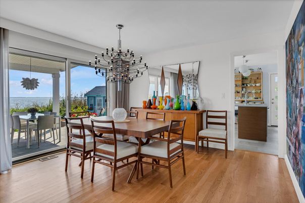 Dining room, Interior, Pendant Lights, Wood Texture Flooring