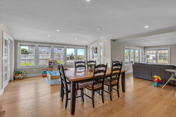 Dining room, Interior, Recessed Lighting, Wood Texture Flooring