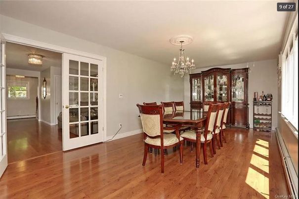 Chandelier, Dining room, Interior, Wood Texture Flooring
