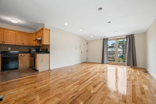 Empty room, Interior, Kitchen, Recessed Lighting, Wood Texture Flooring