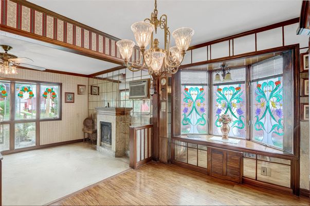 Chandelier, Empty room, Fireplace, Interior, Wood Texture Flooring