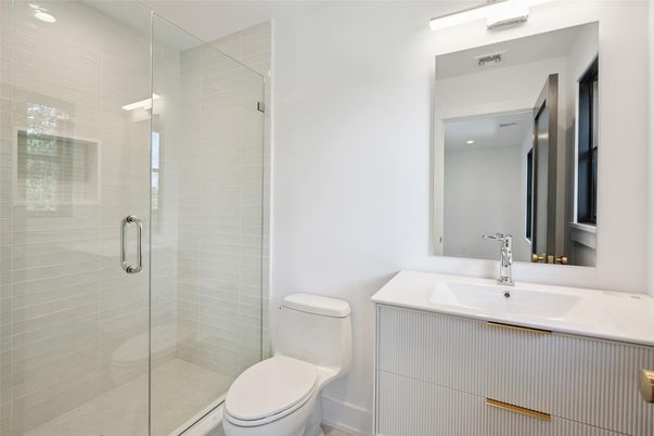Bathroom, Glass Shower, Interior, Recessed Lighting