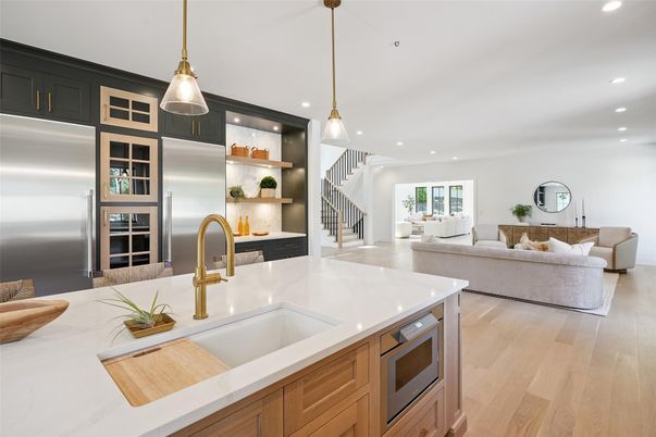 Interior, Kitchen, Living room, Pendant Lights, Recessed Lighting, Stainless Steel Appliances, Wood Texture Flooring
