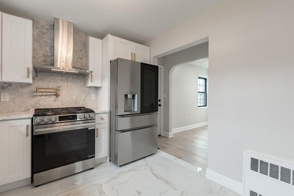 Interior, Kitchen, Marble, Stainless Steel Appliances, Wood Texture Flooring