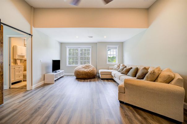 Interior, Living room, Recessed Lighting, Wood Texture Flooring
