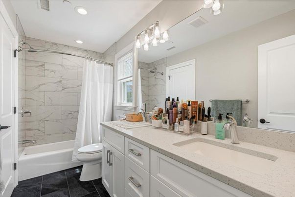 Bathroom, Dual Sink Vanities, Interior, Marble Walls, Recessed Lighting