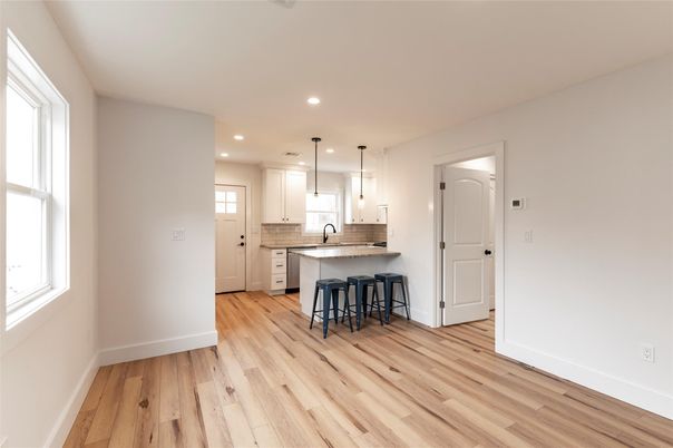 Interior, Kitchen, Pendant Lights, Recessed Lighting, Wood Texture Flooring