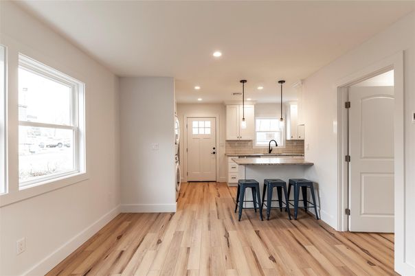 Interior, Kitchen, Pendant Lights, Recessed Lighting, Wood Texture Flooring