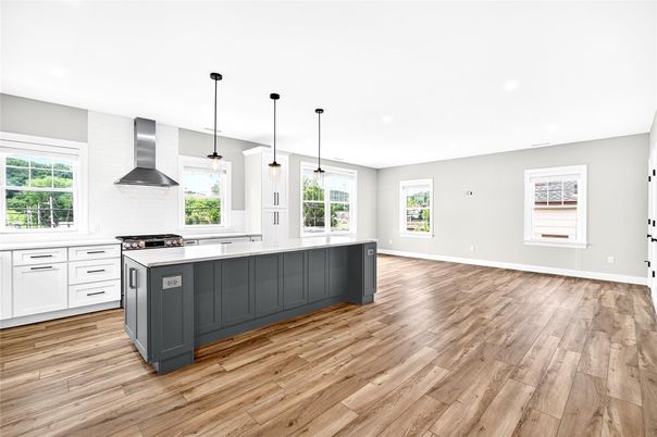 Interior, Kitchen, Pendant Lights, Wood Texture Flooring