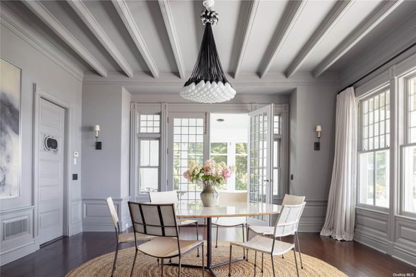Dining room, Interior, Pendant Lights, Wood Texture Flooring