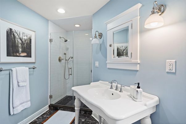 Bathroom, Glass Shower, Interior, Recessed Lighting