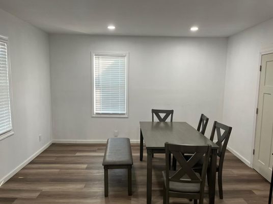 Dining room, Interior, Recessed Lighting, Wood Texture Flooring