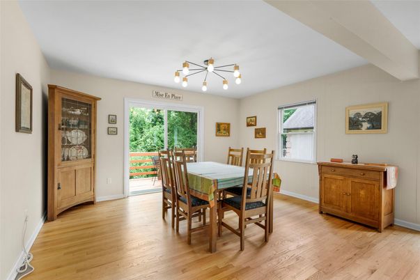 Dining room, Interior, Pendant Lights, Wood Texture Flooring