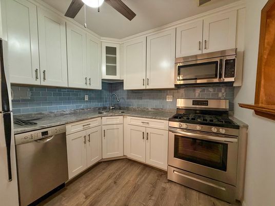 Interior, Kitchen, Stainless Steel Appliances, Wood Texture Flooring