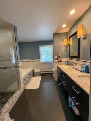 Bathroom, Dual Sink Vanities, Glass Shower, Interior, Recessed Lighting