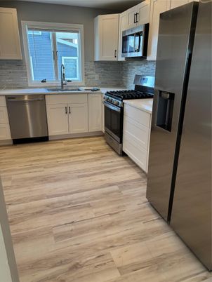 Interior, Kitchen, Stainless Steel Appliances, Wood Texture Flooring
