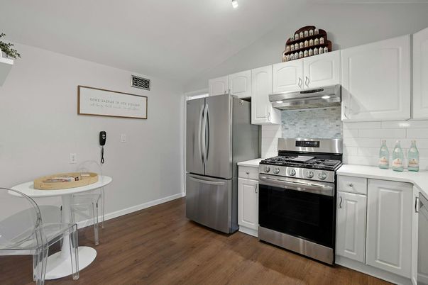 Interior, Kitchen, Stainless Steel Appliances, Wood Texture Flooring
