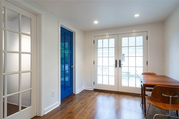 Dining room, Interior, Recessed Lighting, Wood Texture Flooring