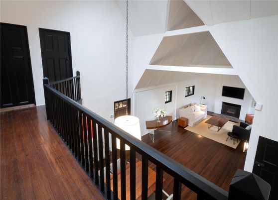 Fireplace, Interior, Living room, Pendant Lights, Wood Texture Flooring