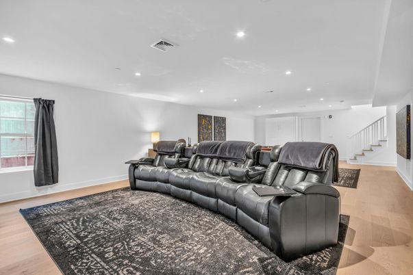 Home Theatre Room, Interior, Recessed Lighting, Theatre Room, Wood Texture Flooring