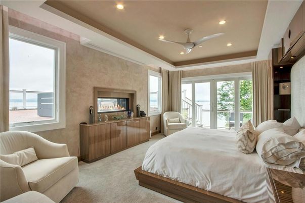 Bedroom, Fireplace, Interior, Recessed Lighting, Water