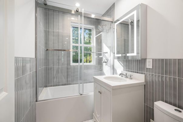 Bathroom, Glass Shower, Interior, Recessed Lighting