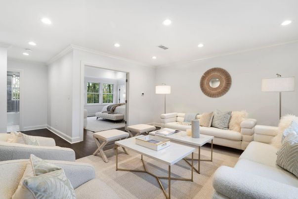 Interior, Living room, Recessed Lighting, Wood Texture Flooring