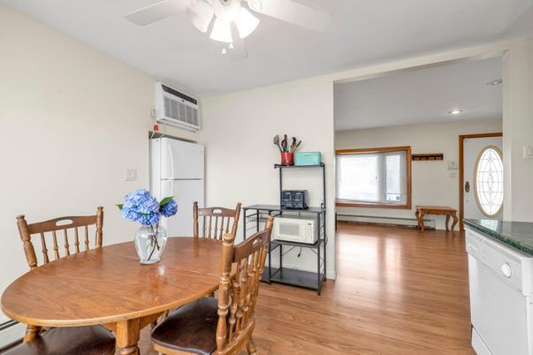 Dining room, Interior, Recessed Lighting, Wood Texture Flooring