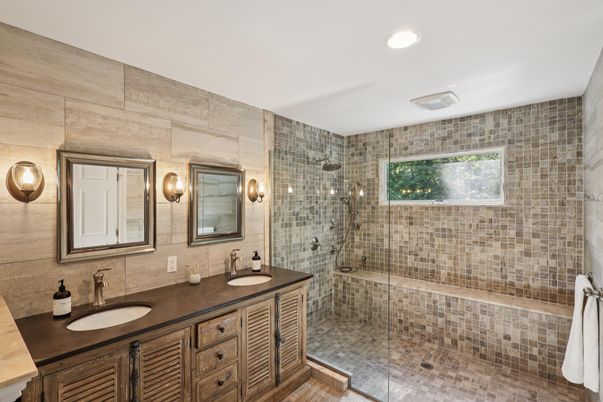 Bathroom, Dual Sink Vanities, Glass Shower, Interior, Recessed Lighting