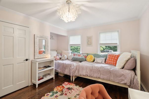 Bedroom, Chandelier, Interior, Wood Texture Flooring