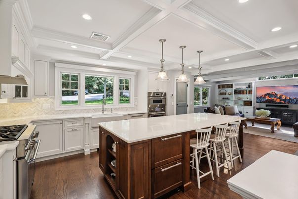Interior, Kitchen, Living room, Pendant Lights, Recessed Lighting, Stainless Steel Appliances, Wood Texture Flooring