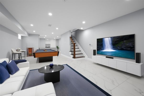 Billiard Table, Game Room, Interior, Living room, Marble, Recessed Lighting