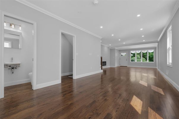 Empty room, Interior, Recessed Lighting, Wood Texture Flooring