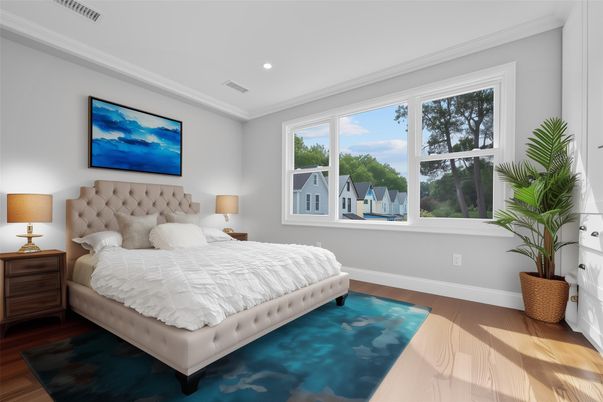Bedroom, Interior, Recessed Lighting, Wood Texture Flooring