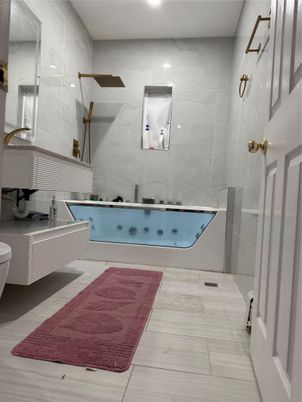 Bathroom, Interior, Marble Walls, Recessed Lighting