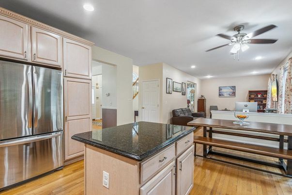 Dining room, Interior, Kitchen, Recessed Lighting, Stainless Steel Appliances, Wood Texture Flooring