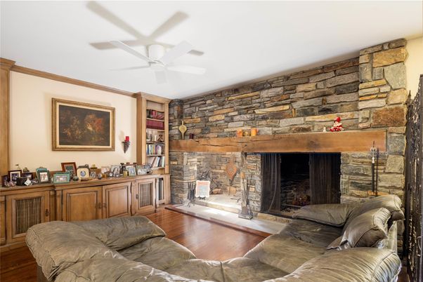 Fireplace, Interior, Living room, Stone Walls, Wood Texture Flooring