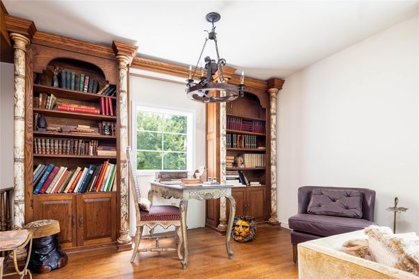 Home Office, Interior, Pendant Lights, Wood Texture Flooring