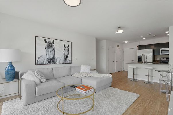Interior, Kitchen, Living room, Recessed Lighting, Stainless Steel Appliances, Wood Texture Flooring