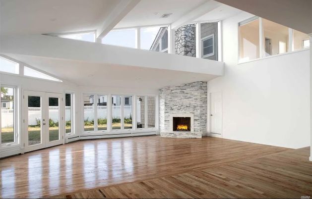 Empty room, Fireplace, Interior, Stone Walls, Wood Texture Flooring